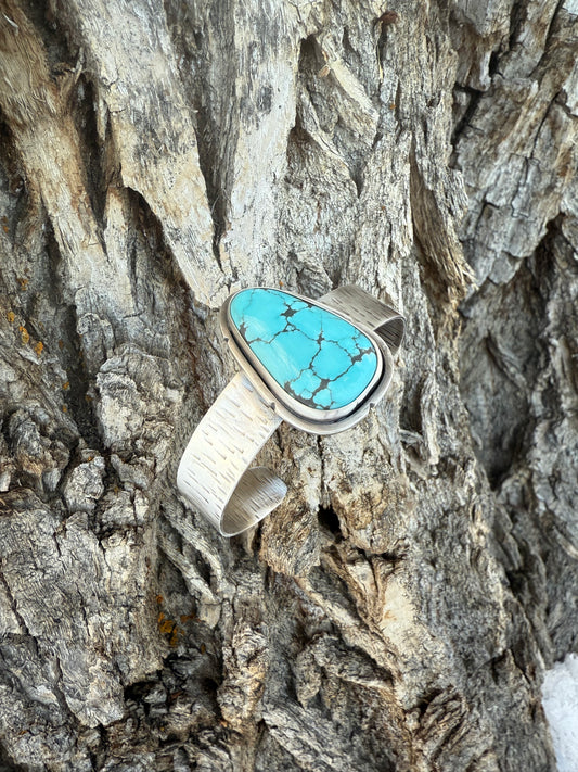 Turquoise & Sterling Textured Cuff Bracelet