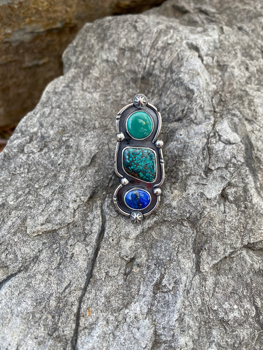 Turquoise & Lapis Sterling Silver Adjustable Ring